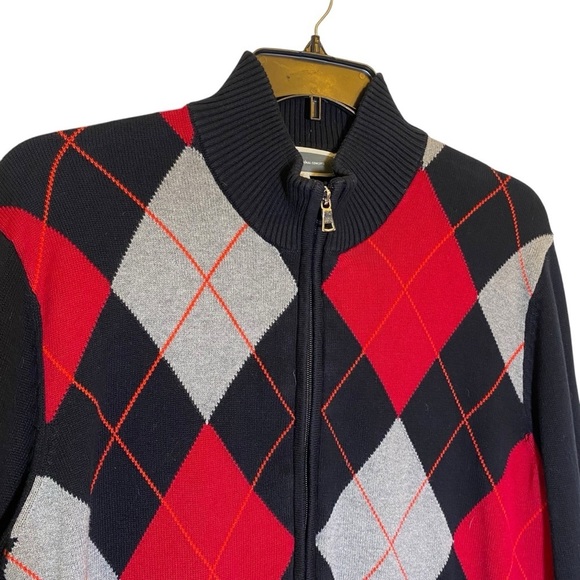 INC International Concepts mens size Large Black Red Zip Up Andie Argyle Sweater - Picture 4 of 7